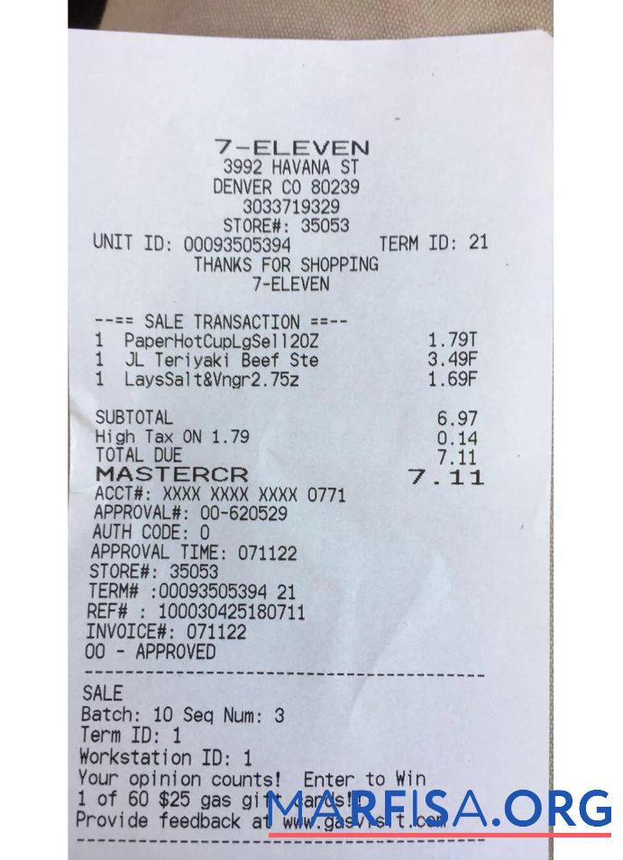 Realistic 7 eleven store payment check real example